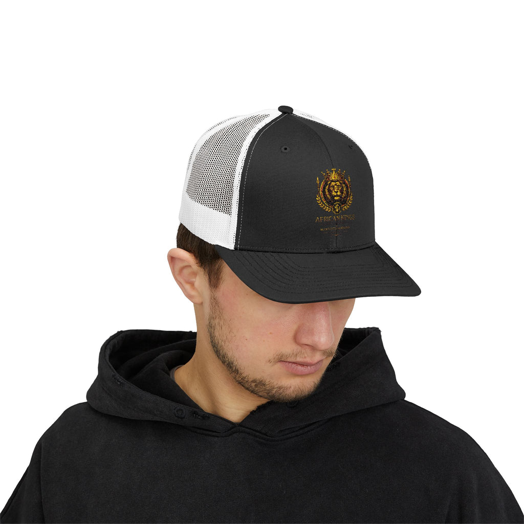 Lion Crest Snapback Trucker Cap — Vintage Regal Crest Embroidered Mesh Hat