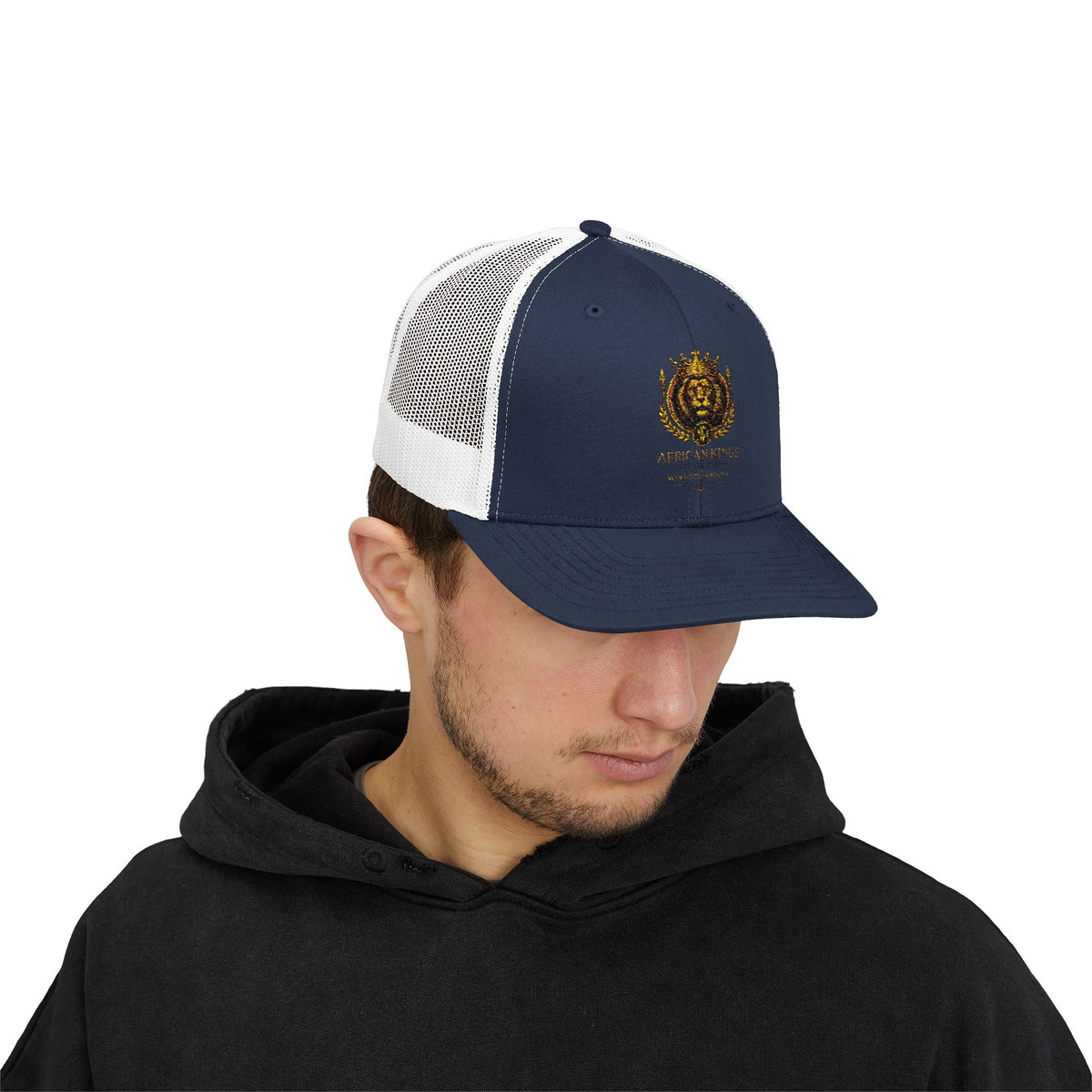 Lion Crest Snapback Trucker Cap — Vintage Regal Crest Embroidered Mesh Hat