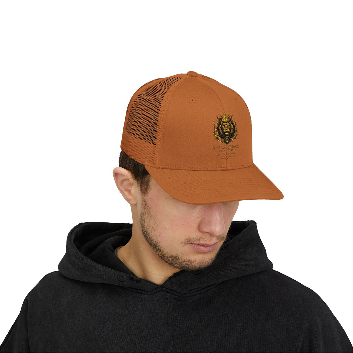 Lion Crest Snapback Trucker Cap — Vintage Regal Crest Embroidered Mesh Hat