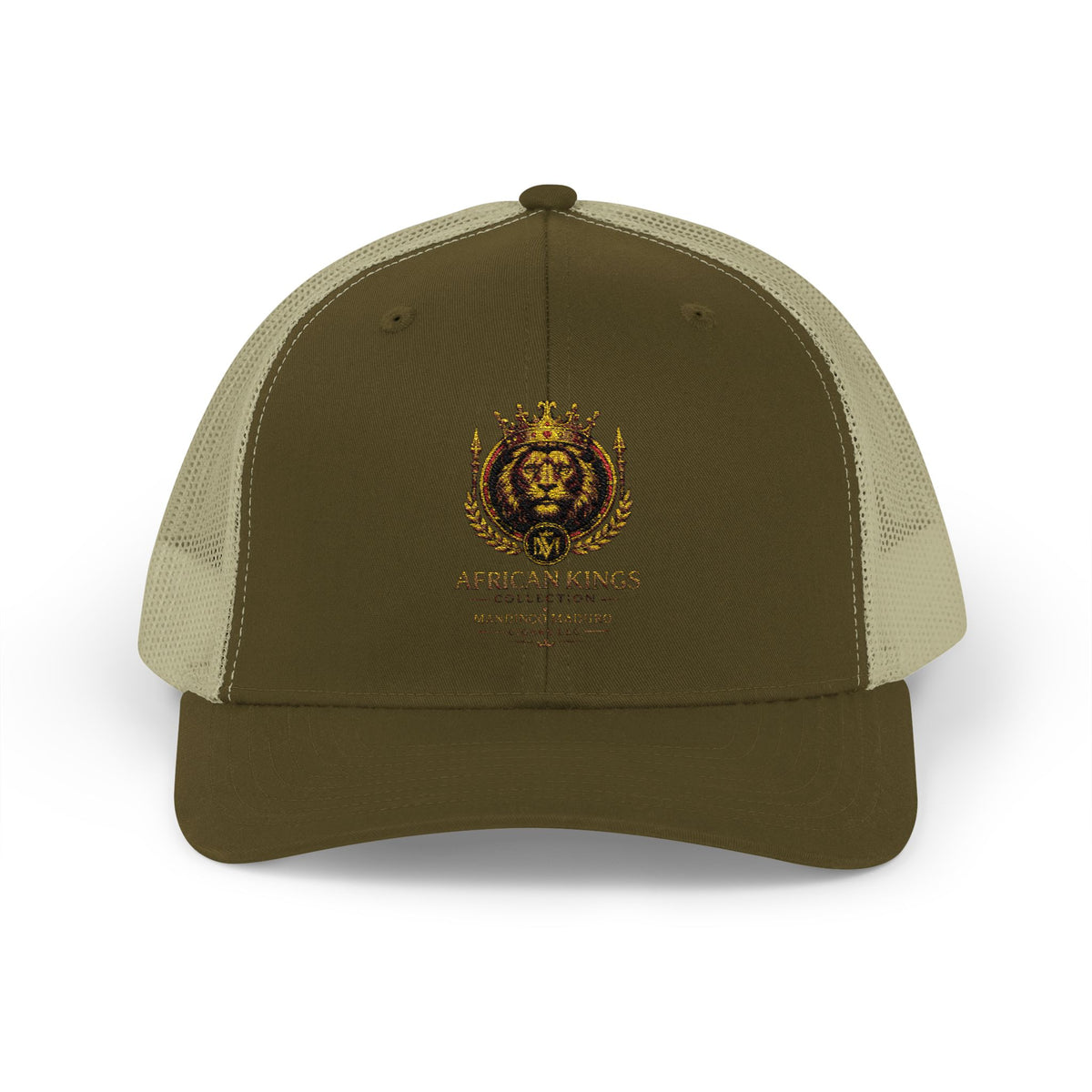 Lion Crest Snapback Trucker Cap — Vintage Regal Crest Embroidered Mesh Hat