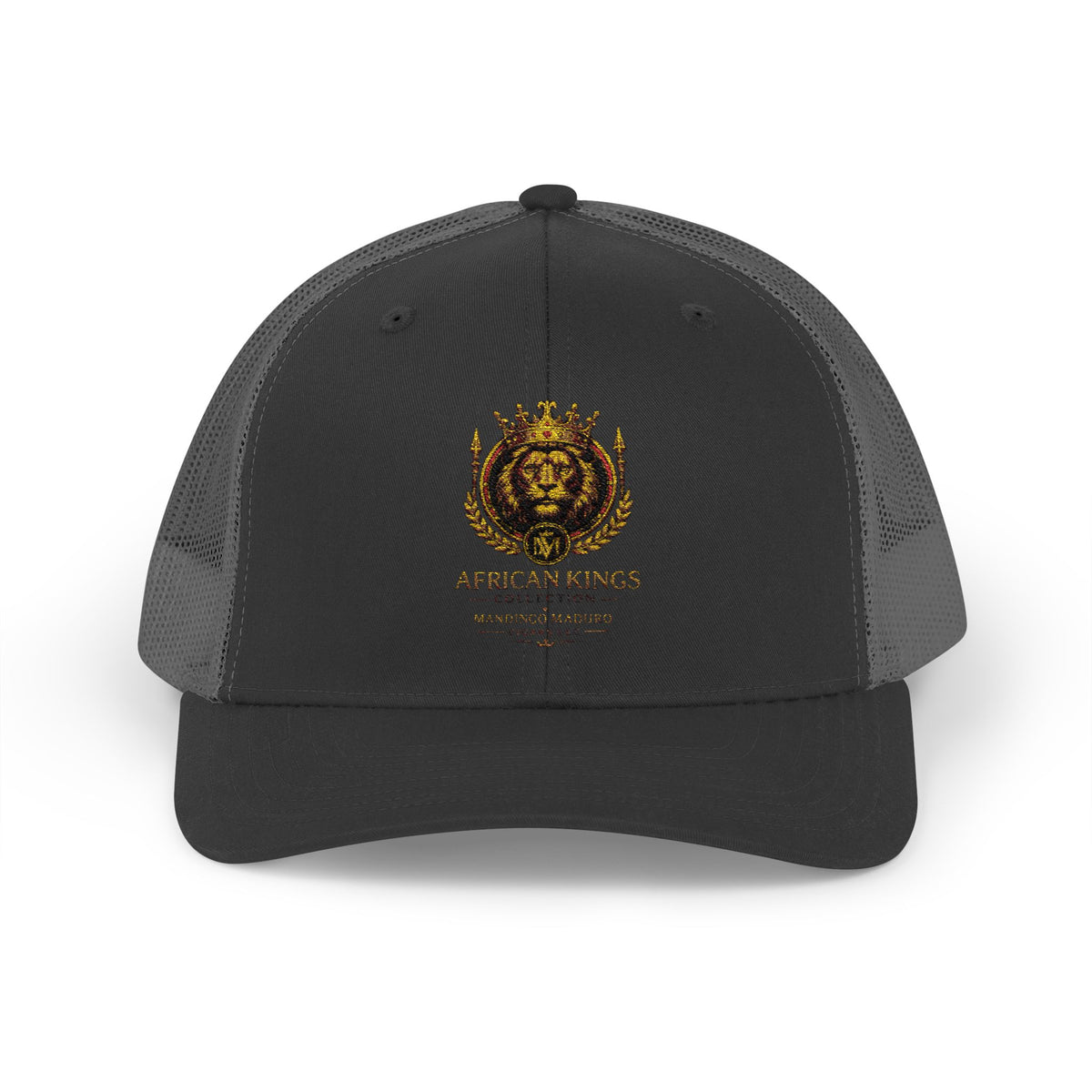 Lion Crest Snapback Trucker Cap — Vintage Regal Crest Embroidered Mesh Hat