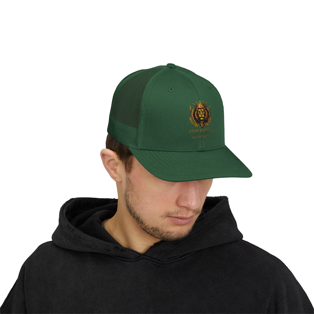 Lion Crest Snapback Trucker Cap — Vintage Regal Crest Embroidered Mesh Hat