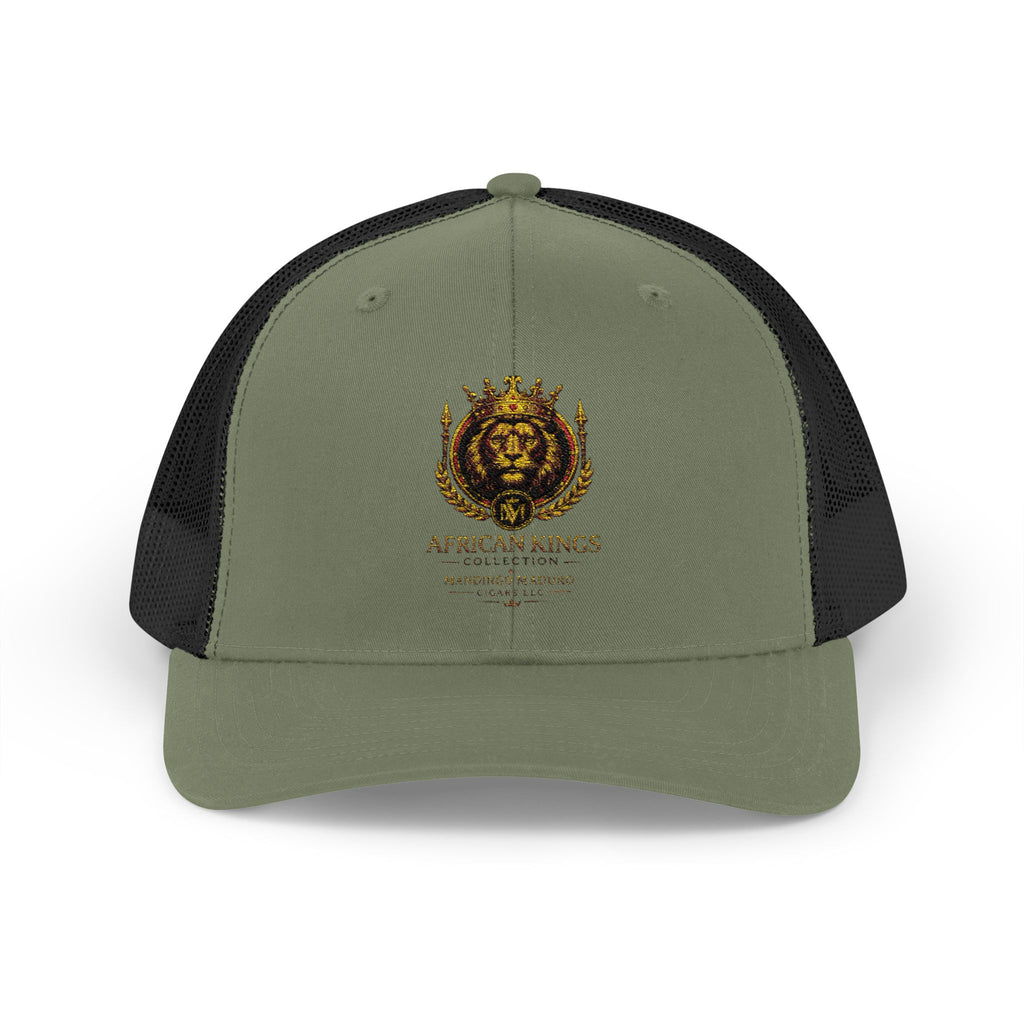 Lion Crest Snapback Trucker Cap — Vintage Regal Crest Embroidered Mesh Hat