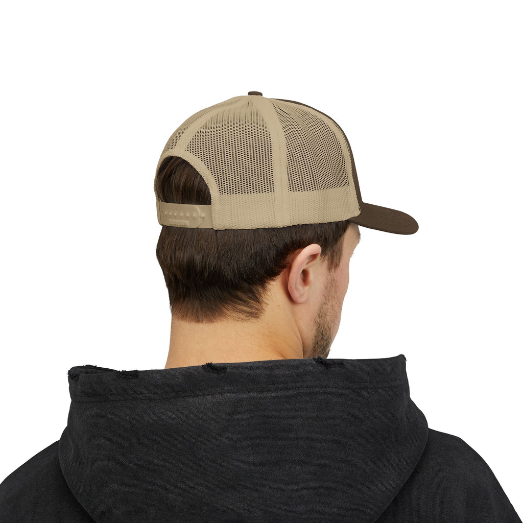 Lion Crest Snapback Trucker Cap — Vintage Regal Crest Embroidered Mesh Hat