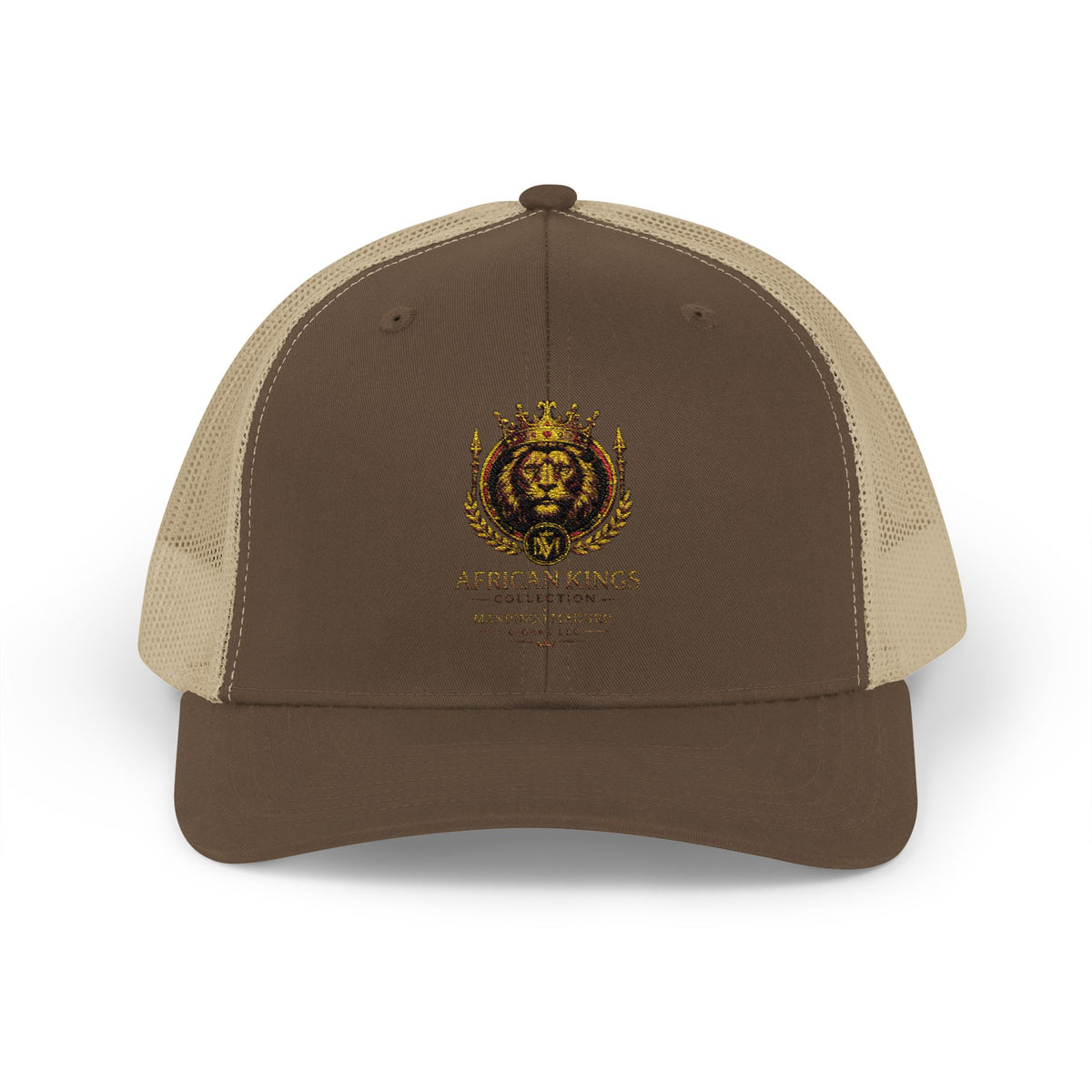 Lion Crest Snapback Trucker Cap — Vintage Regal Crest Embroidered Mesh Hat