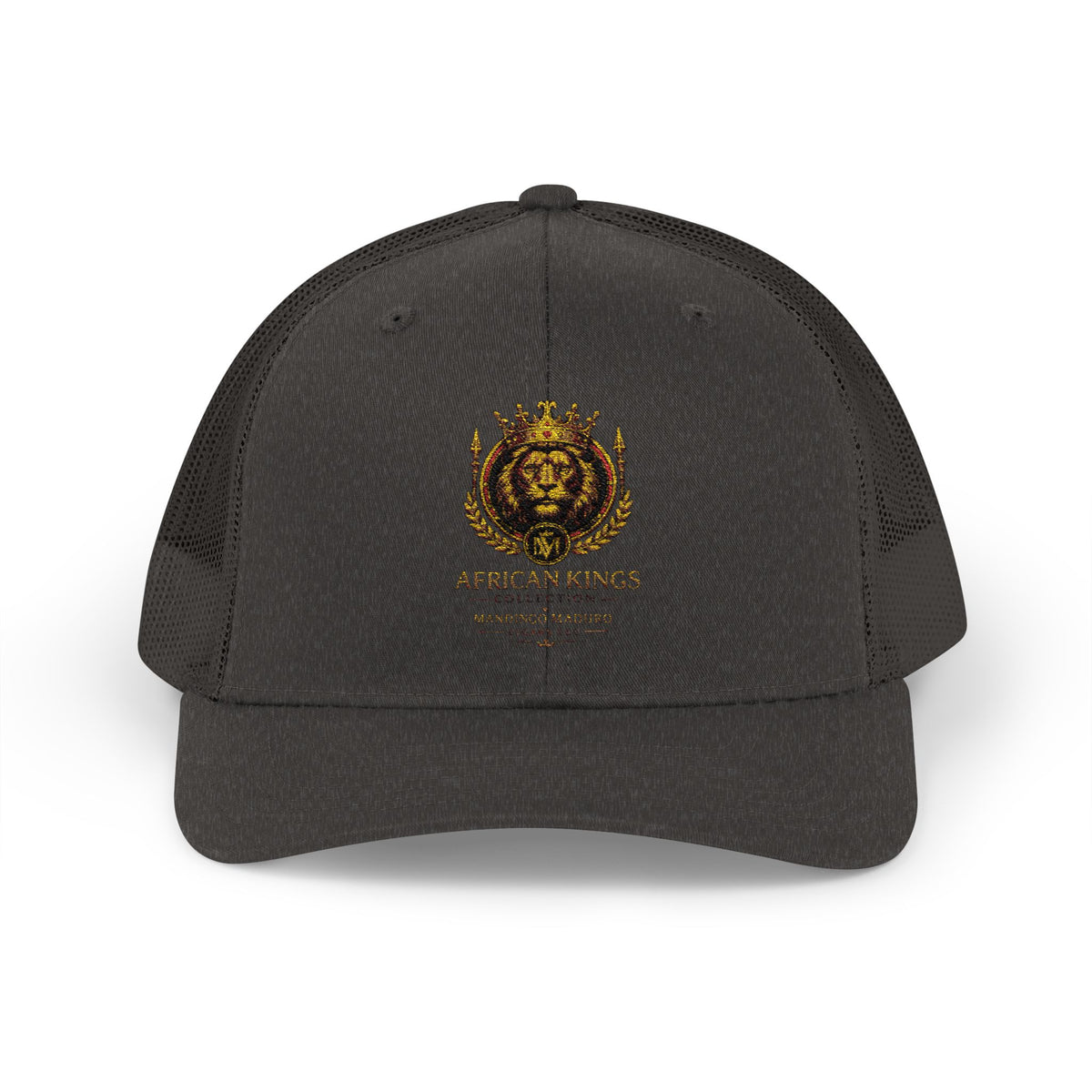 Lion Crest Snapback Trucker Cap — Vintage Regal Crest Embroidered Mesh Hat