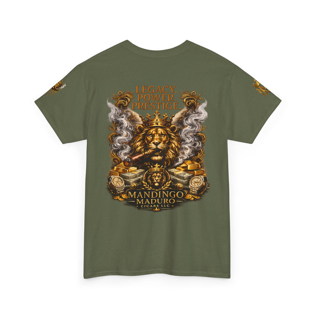 Lion Crest T-Shirt — "Legacy. Power. Prestige." Mandingo Maduro Graphic Tee