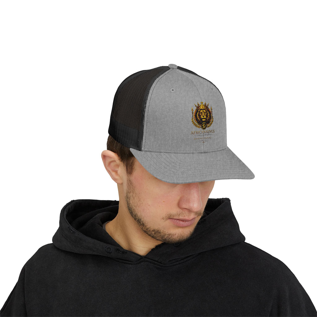 Lion Crest Snapback Trucker Cap — Vintage Regal Crest Embroidered Mesh Hat