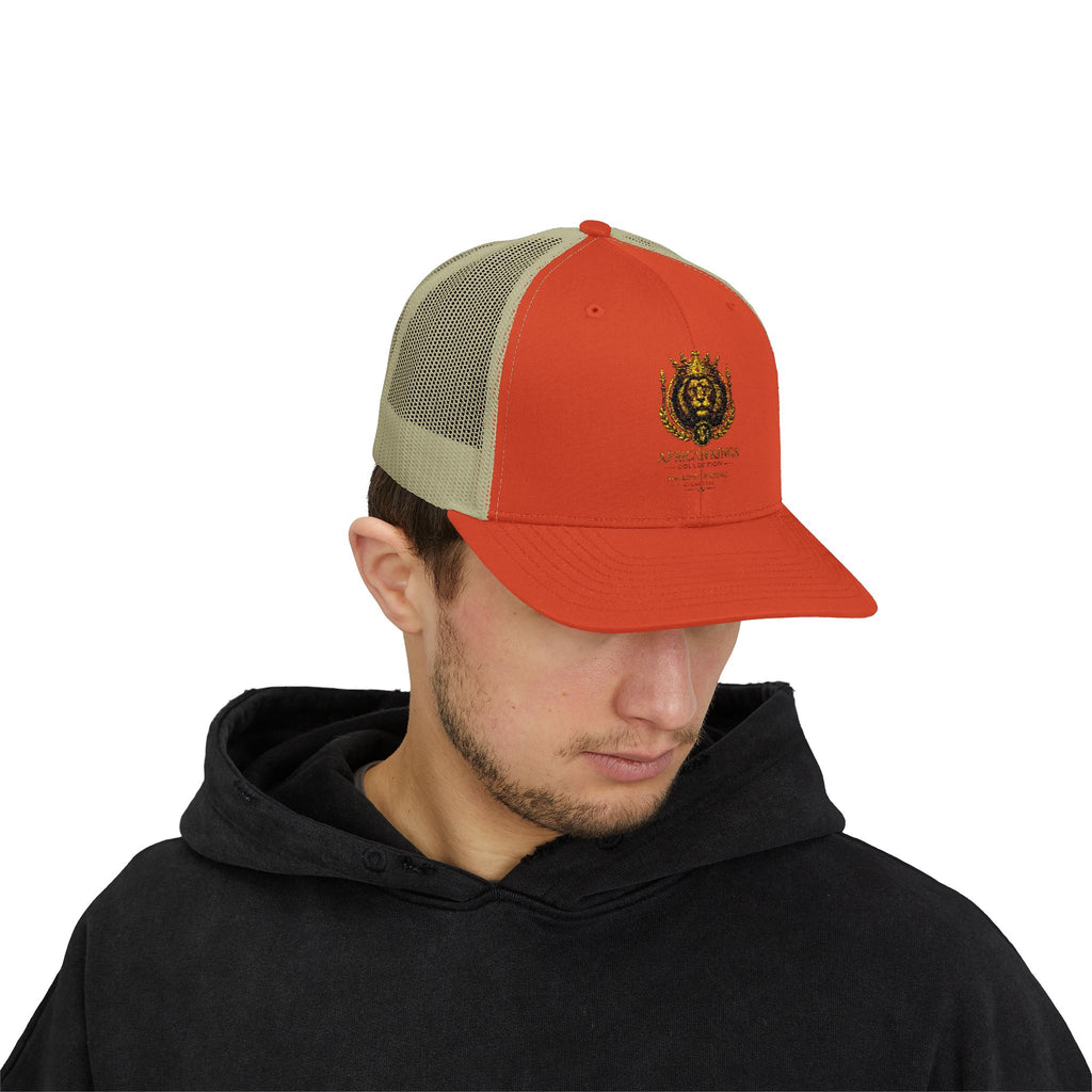Lion Crest Snapback Trucker Cap — Vintage Regal Crest Embroidered Mesh Hat