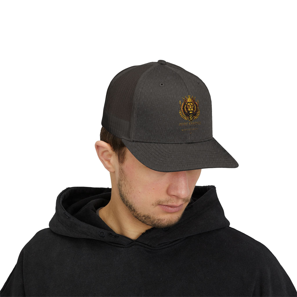 Lion Crest Snapback Trucker Cap — Vintage Regal Crest Embroidered Mesh Hat