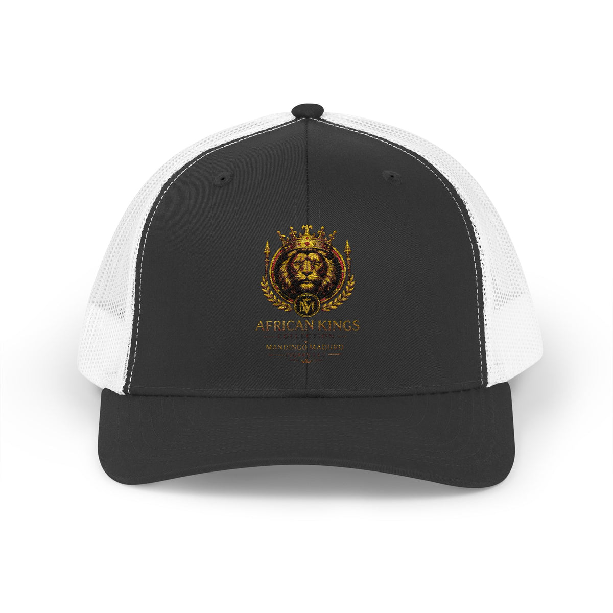 Lion Crest Snapback Trucker Cap — Vintage Regal Crest Embroidered Mesh Hat