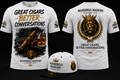 Great Cigars Better Conversations White Tee - Front and Back with Hat