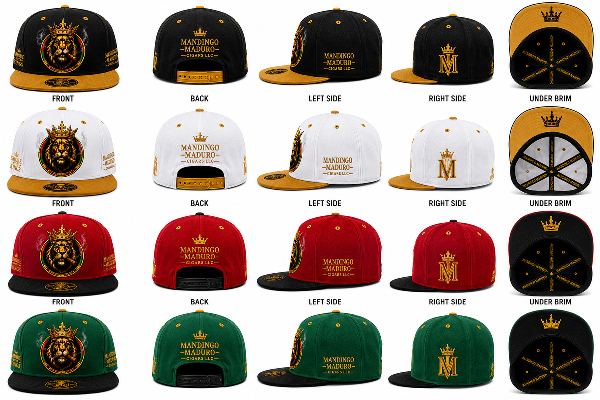Mandingo Maduro Snapback - All 4 Colorways Black White Red Green - Front Back Left Right Under Brim